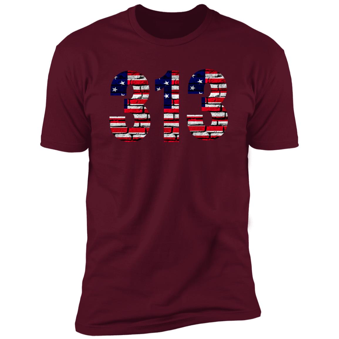 Detroit 313 US Flag Bricky Font Premium Unisex T-shirt